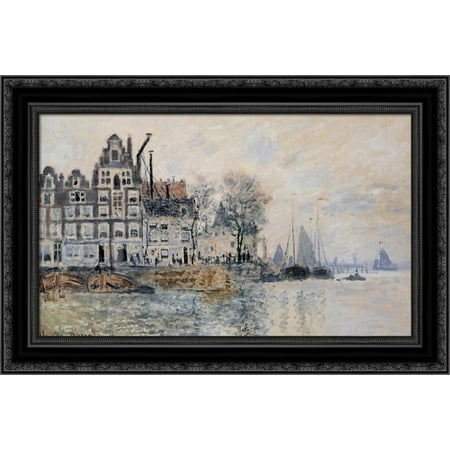 View of Amsterdam 24x18 Black Ornate Wood Framed Canvas Art by Monet, Claude