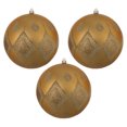 thumbnail image 5 of Vickerman 6" Gold Matte Ball with Glitter Diamond Pattern. Add variety and sparkle to your holiday arrangement with this matte ornament that features a glitter pattern. Includes 3 pieces per bag. Made, 5 of 5