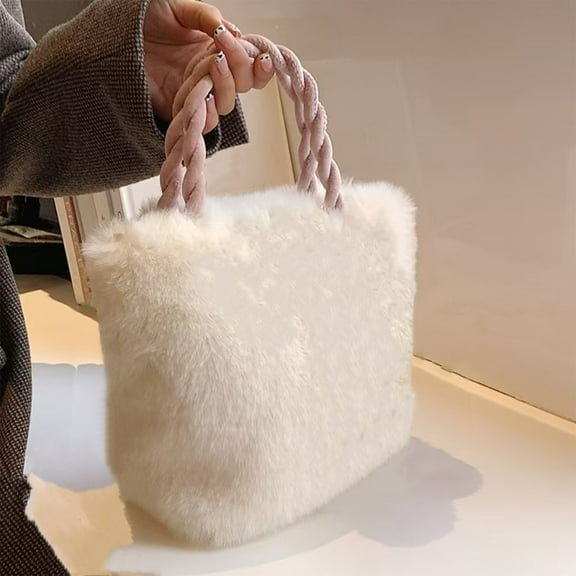 TaTaai 1Pcs Faux Fluffy Tote Bags Winter Furry Purse for Women Faux Fur Bag Fuzzy Shoulder Handbag