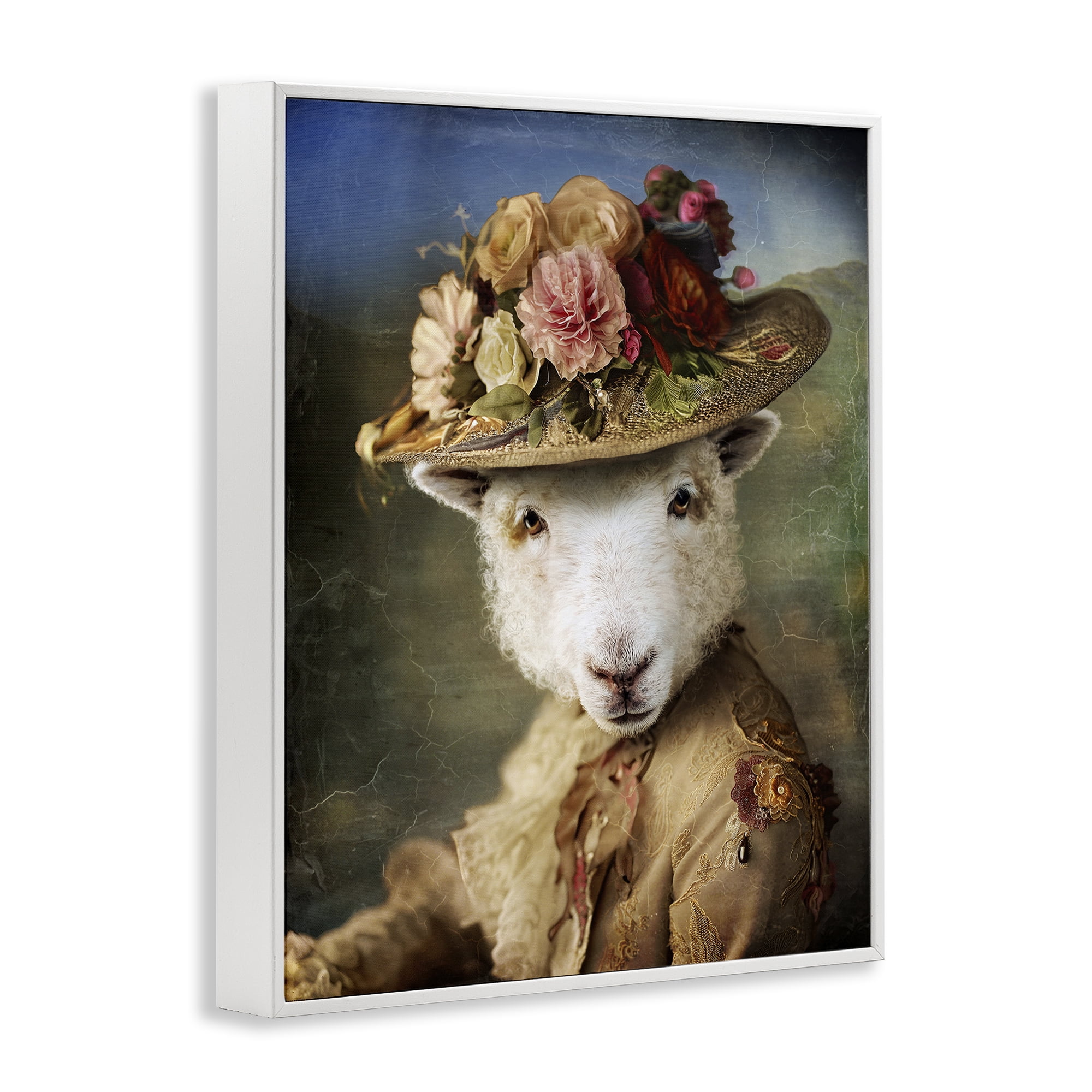 Stupell Industries Lamb with Floral Hat Animals & Insects Painting White Framed Art Print Wall Art, 16 x 20