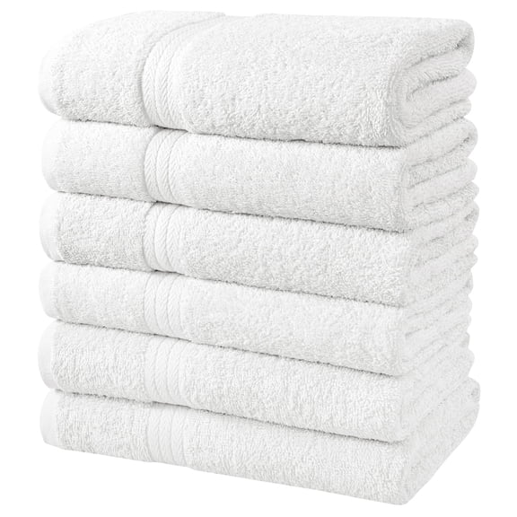 SIMPLY LOFTY 100% COTTON BATH TOWELS SET OF 6 ULTRA SOFT RING SPUN - WHITE