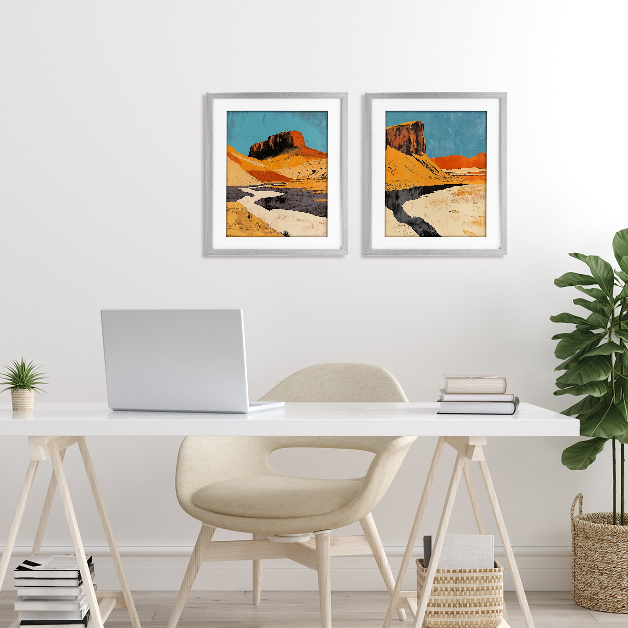 Stupell Industries Desert Canyon Pass 2 Piece Gray Framed Print Under Glass Set, design by Walker Noble