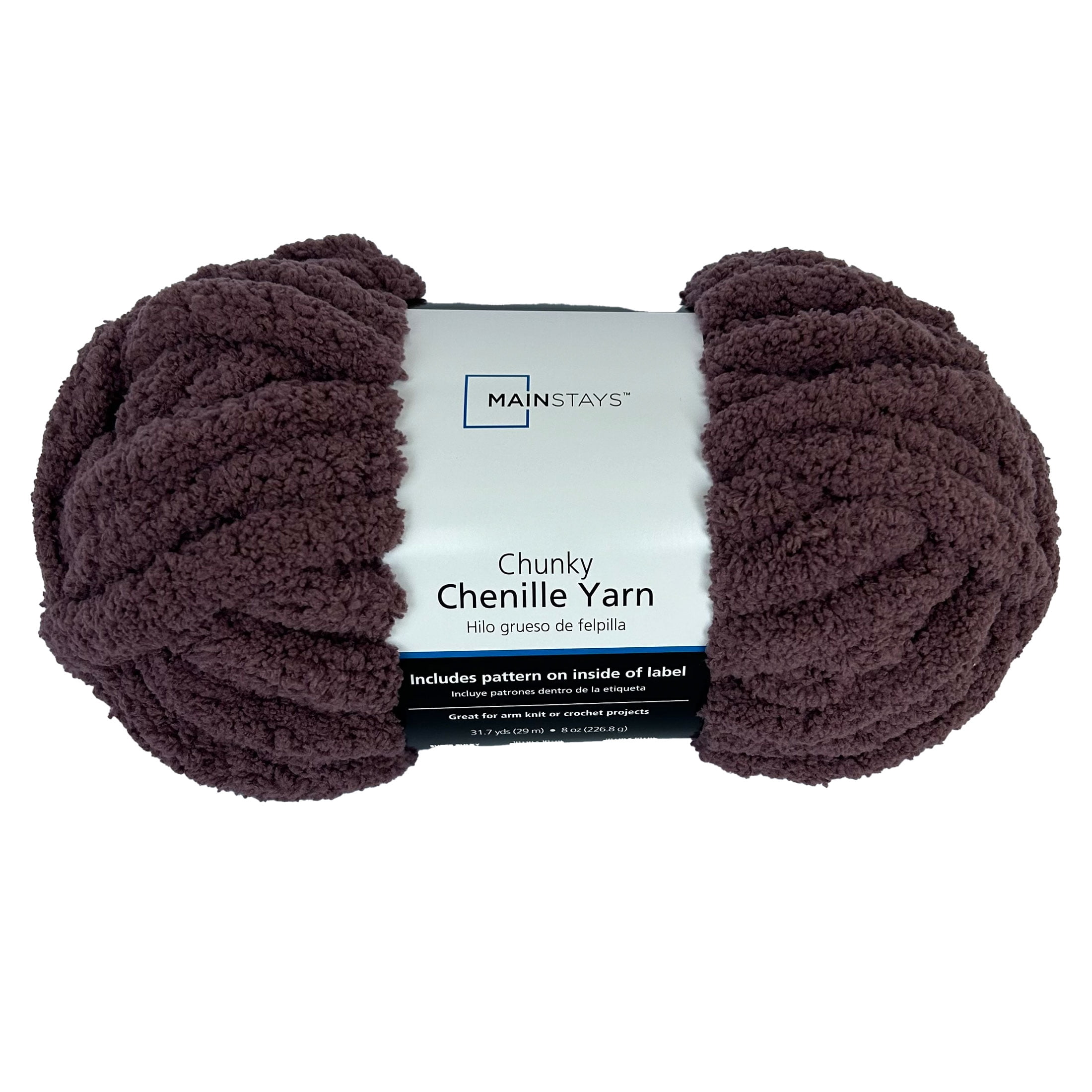 Mainstays Chunky Chenille Yarn, 31.7 yd, Dusty Purple, 100% Polyester, Super Bulky, Pack of 4