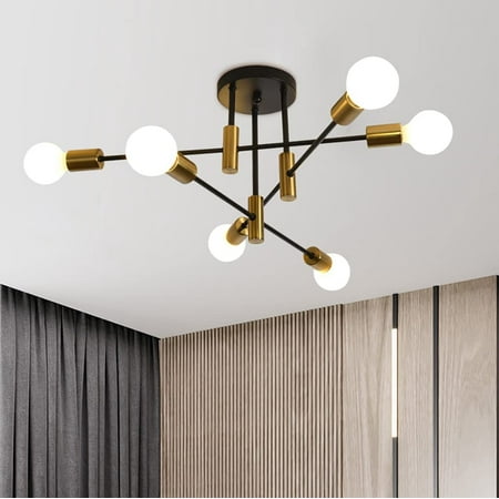 

Garwarm Mid Century Sputnik Chandelier Modern Adjustable Ceiling Lighting 6 Lights Industrial Mount Pendant Light Fixture for Kitchen Living Dining Room Bedroom Foyer (Gold & Black)