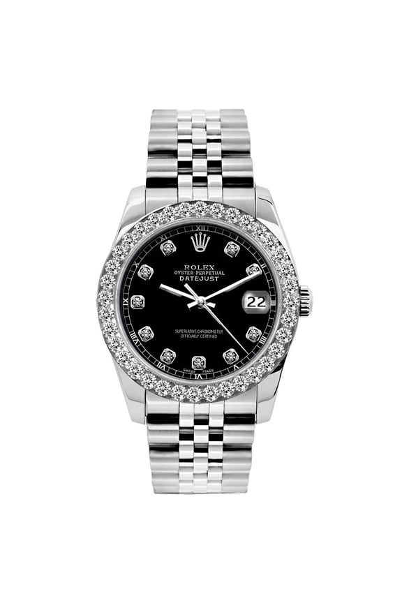 Pre-Owned Rolex Datejust 26mm Black Roman Dial Stainless Steel Bracelet Watch With Diamond Bezel