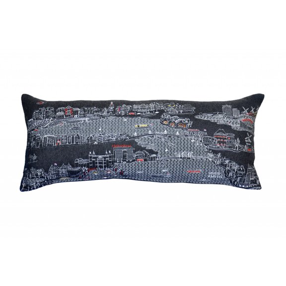 35" Black Amsterdam Nighttime Skyline Lumbar Decorative Pillow