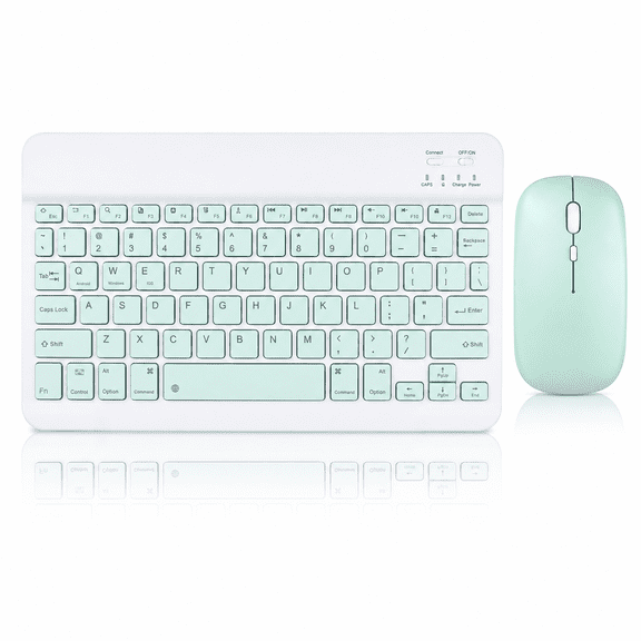 Wireless Keyboard and Mouse Combo, Slim Rechargeable Keyboard and Ergonomic Mouse Set for Home Office, Study, Tablet, Laptop and Smartphone, Green