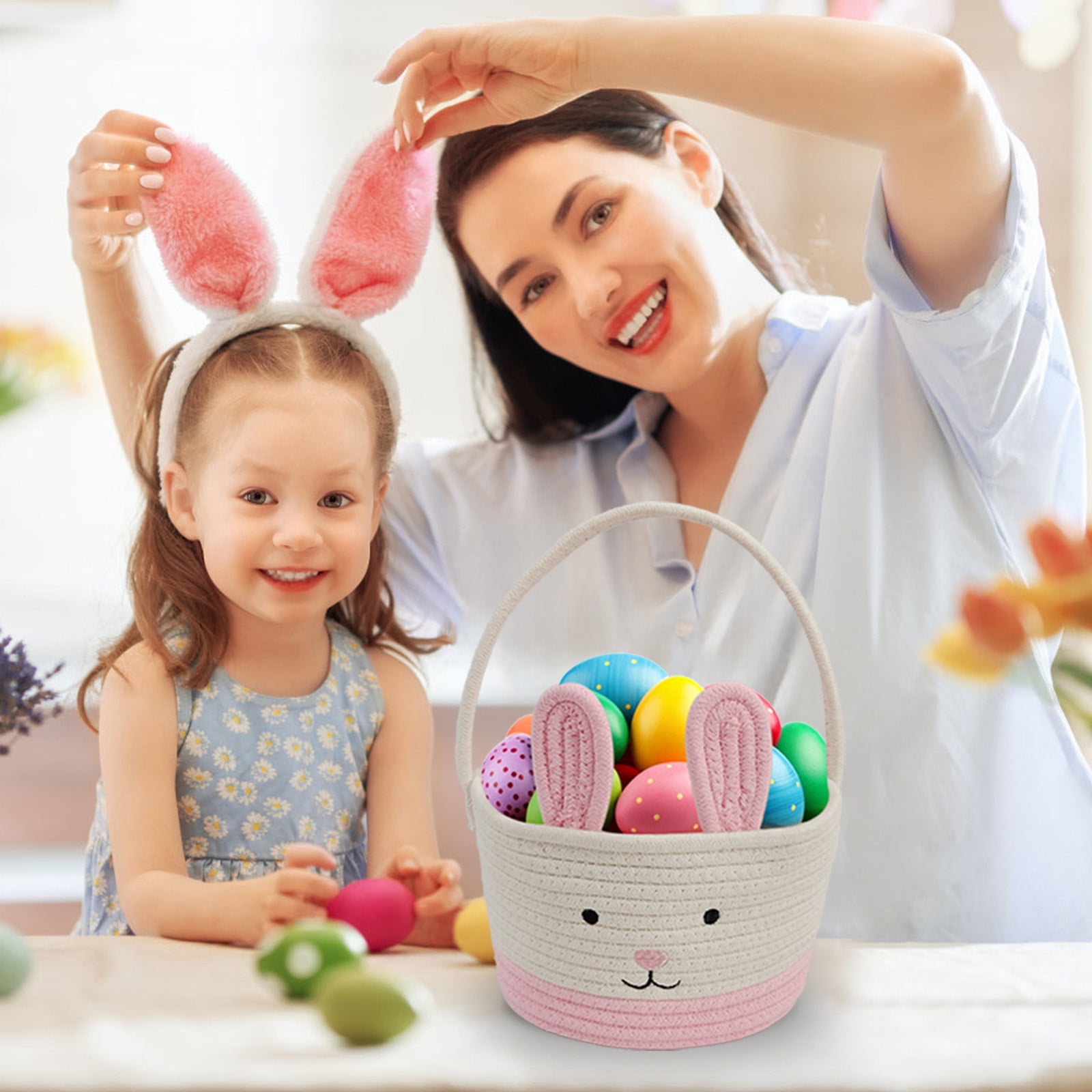 Easter Decor Easter Rope Storage Basket With Handles Convenient Bunny Storage Basket Desktop Storage Basket