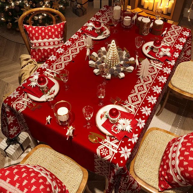 Mantel impermeable para mesa de centro, decoración Rectangular de lujo, color rojo, Año Nuevo, navidad