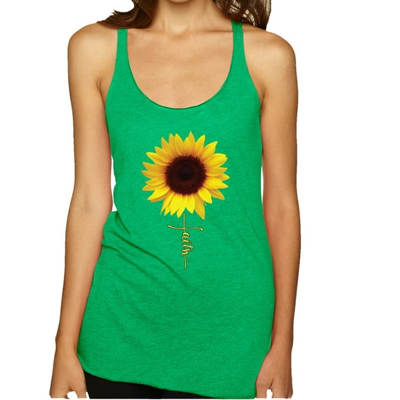 Wild Bobby, Sunflower Christian Faith Cross Inspirational/Christian Tri-Blend Racerback Tank Top, Envy, Small