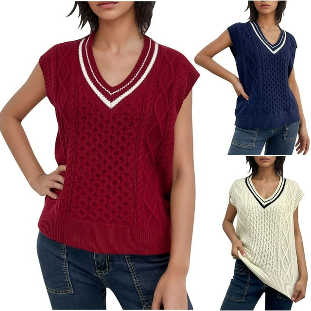 Ashirexll Womens Summer Tops Solid Color V-Neck Tank Top with Contrast Diamond Pattern Sleeveless Sweater