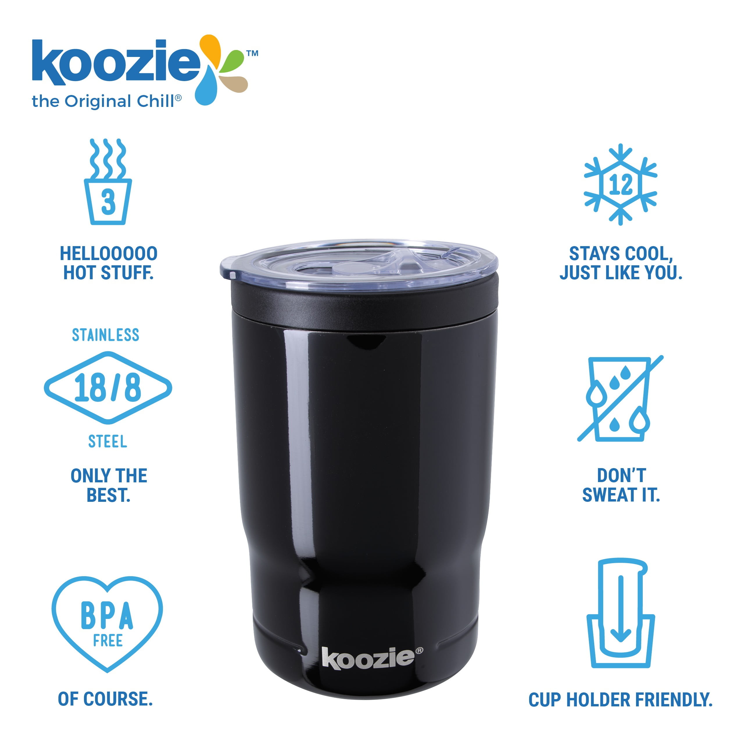 Koozie Triple 12oz Can Cooler, Bottle Holder, Tumbler Stainless Steel Double Wall Vacuum Sealed Insulated for Hot and Cold Drinks, White
