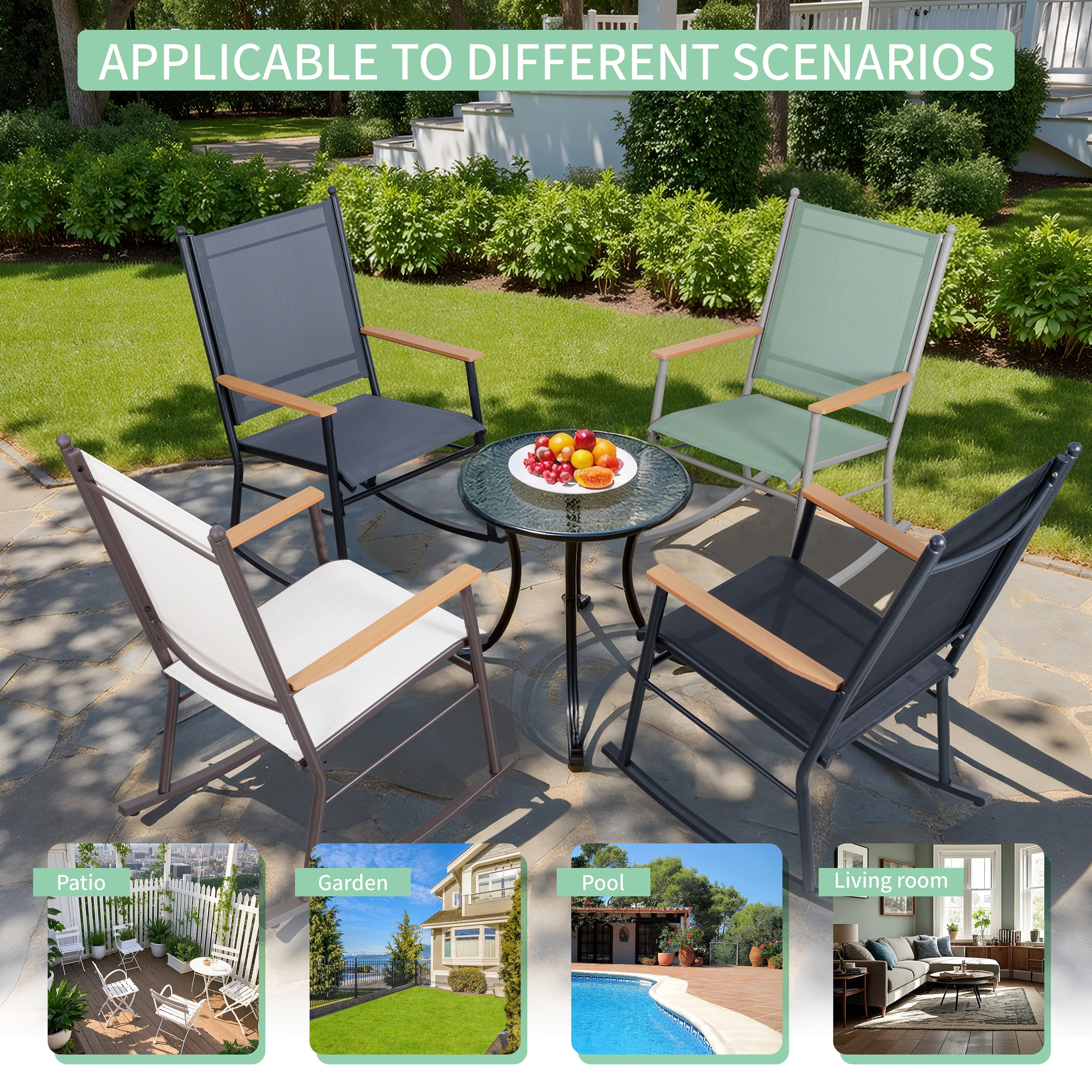 Walsunny Outdoor Patio Chairs Set of 2 Rockers Metal Rocking Chairs Furniture for Porch Backyard Lawn Garden,Green