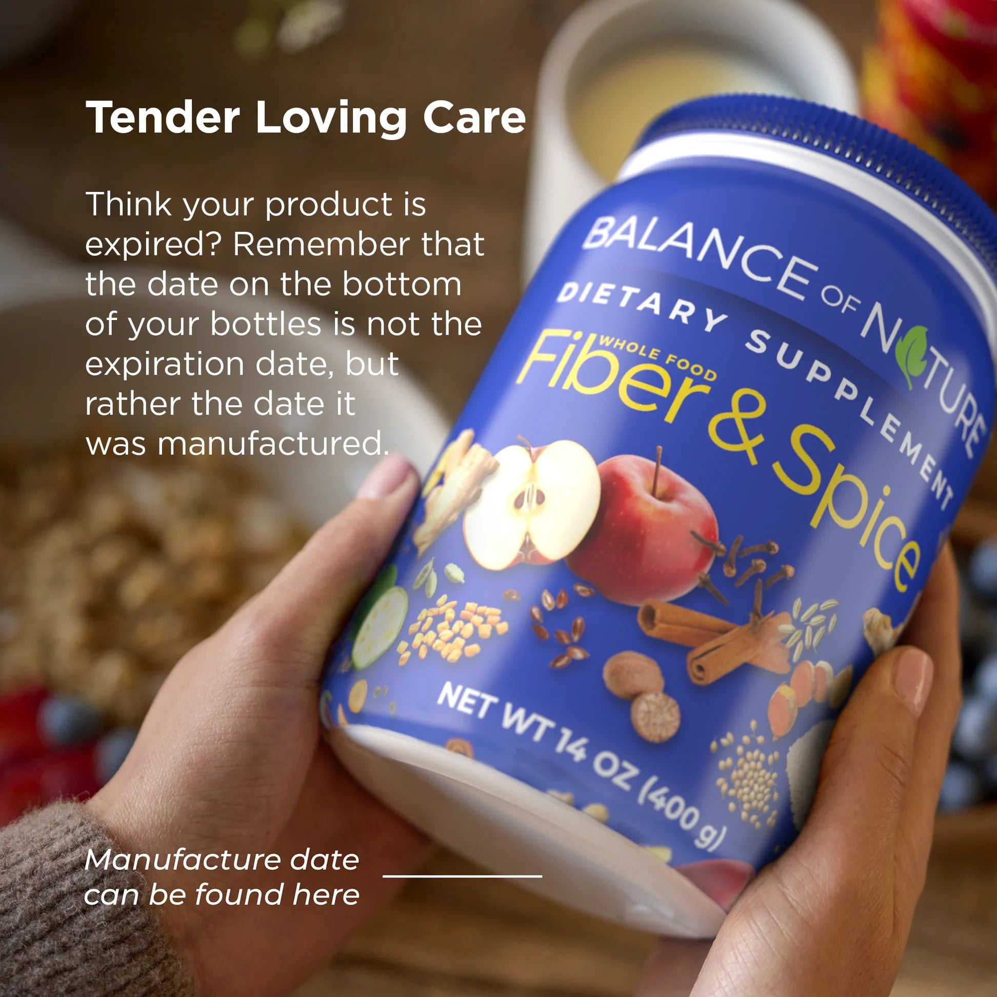 Balance of Nature Psyllium Husk Fiber & Spice with Flax Seed, Turmeric, and Apple - 30 Servings