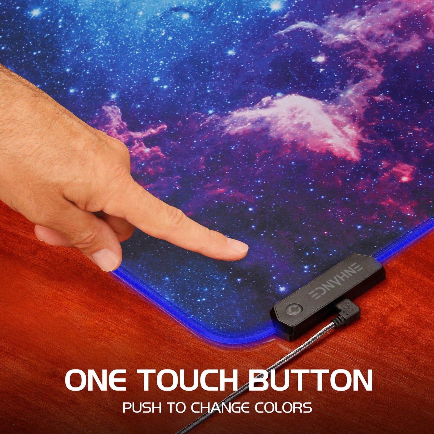 Enhance Extra Large LED Gaming Mouse Pad - Soft XXL Desk Mat with 7 RGB Colors, 3 Color Modes, Smart Control, Water Resistant High Speed Tracking Surface - (Galaxy) - Extended Pad - 32 x 14 Inches