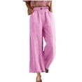 thumbnail image 5 of 50% off Clear! HAPIMO Women's Wide Leg Cotton Linen Capri Cuff Pants Summer Discount Elastic Waist Drawstring Fashion Sale Solid Trousers for Girls Leisure Workout Sports Loose Pink M, 5 of 9