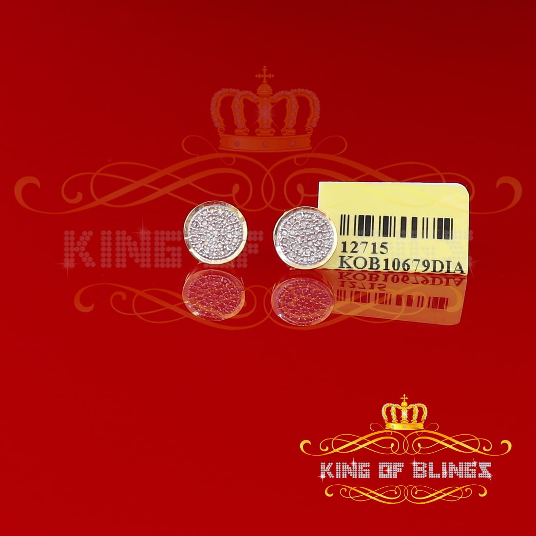 King of Bling's 925 Yellow Silver Hip Hop 0.15ct Diamond For Men's & Women's Round Stud Earrings