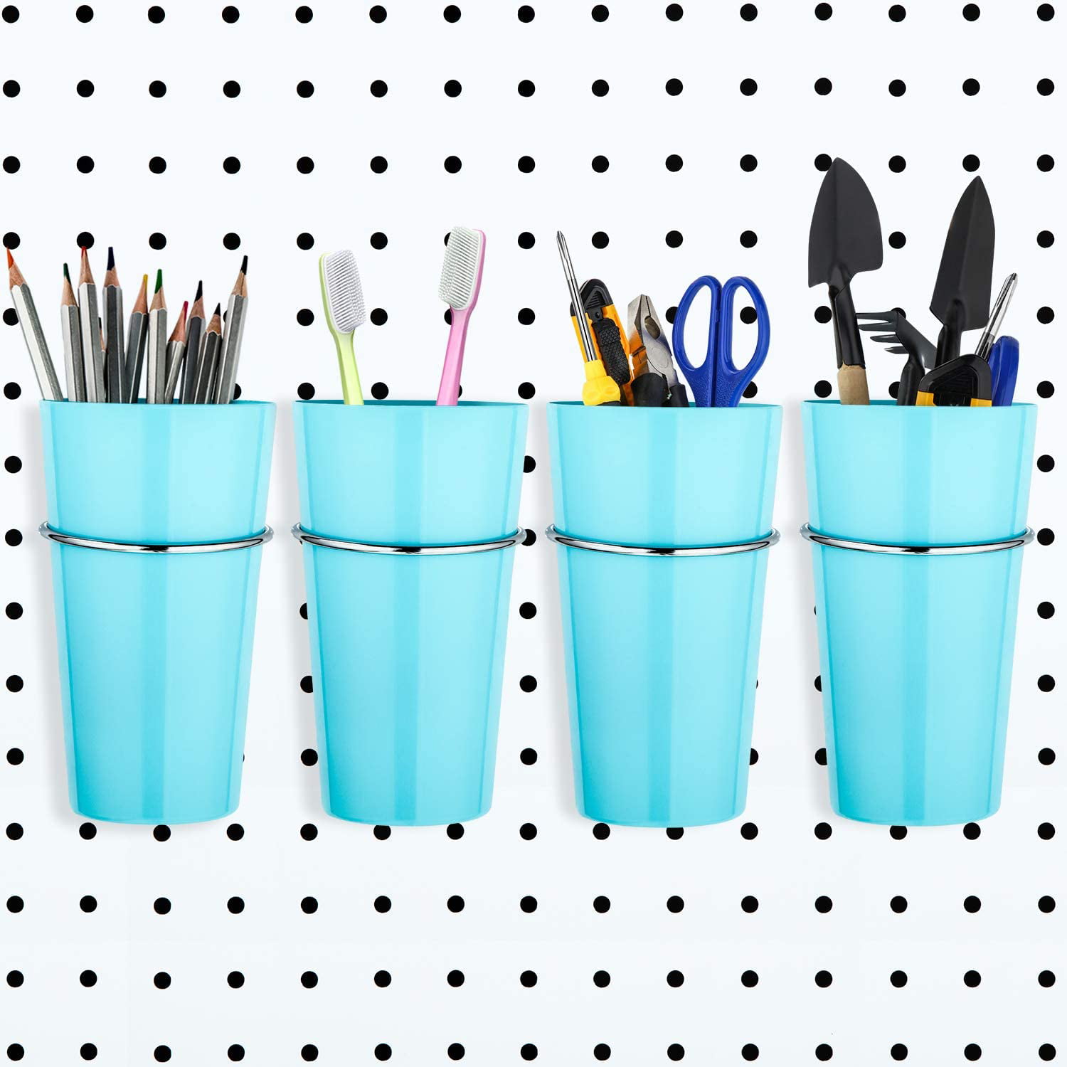 4 Sets Pegboard Bins with Rings, Ring Style Pegboard Hooks with Cups,  Pegboard Cup Holder Accessories for Organizing (Blue) - Walmart.com