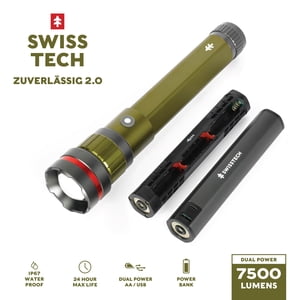 Swiss Tech 7500 Lumen Dual Power Rechargeable LED Flashlight