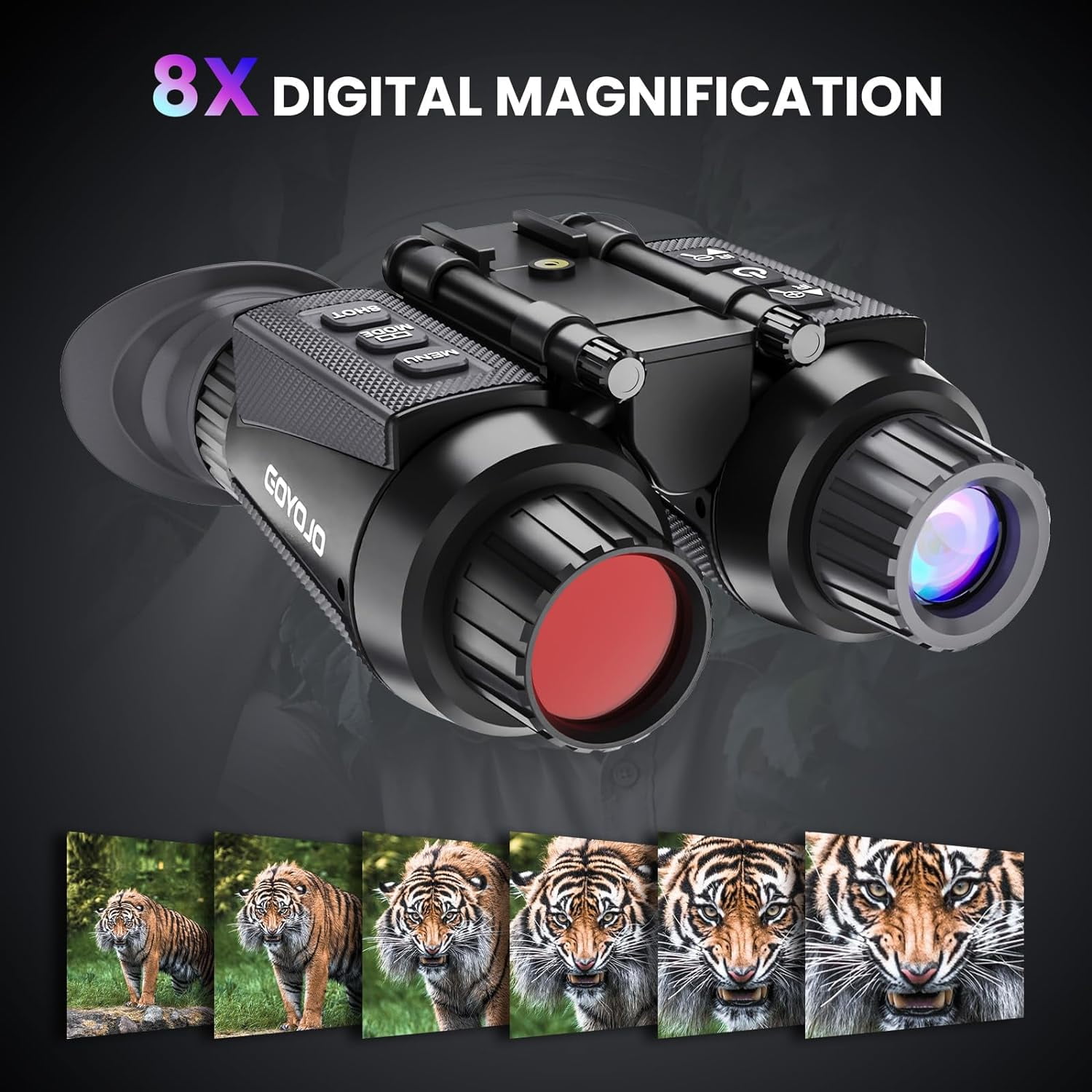 BekinTek Dual Eye 3D View Helmet Mounted Night Vision Binoculars Goggles Rechargeable IR Full Dark Observing Adjustable Pupil Distance 7x Infrared 8x Digital Zoom 4K Video Independent Diopter Adjust