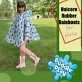 thumbnail image 3 of Puddle Play Waterproof Pink Unicorn Rubber Rain Boots Easy-On Handles - Size 4 Toddler, 3 of 6
