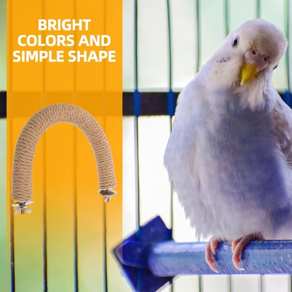 OUNONA 30in Light Brown Jute Rope Bird Perch with Stainless Steel Hanging Toy for Parrots and Small Pets
