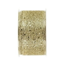 Gold Glitter Wire Mesh Ribbon, Christmas Wired Ribbon, 1.96 Inch Wired Ribbon for Christmas Tree Decoration, Garland, Wreath Bow Making, 1 Roll, 2.2 Yards