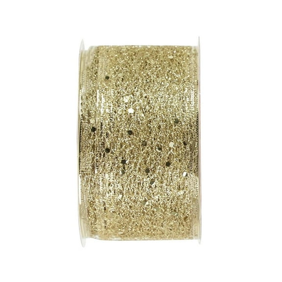 Gold Glitter Wire Mesh Ribbon, Christmas Wired Ribbon, 1.96 Inch Wired Ribbon for Christmas Tree Decoration, Garland, Wreath Bow Making, 1 Roll, 2.2 Yards