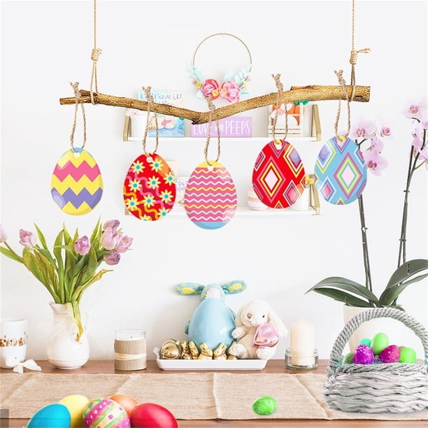 Adorno colgante de huevos de Pascua – Huevo de Pascua con tema de conejos decorativos, decoración colgante colorida, material para fiestas en casa Suministros navideños