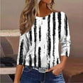 thumbnail image 6 of Qulqfy Spring Tops for Women 3/4 Length Sleeve Plus Size Shirts Striped Fall Casual Crew Neck Tops Blouses for Women L, 6 of 9