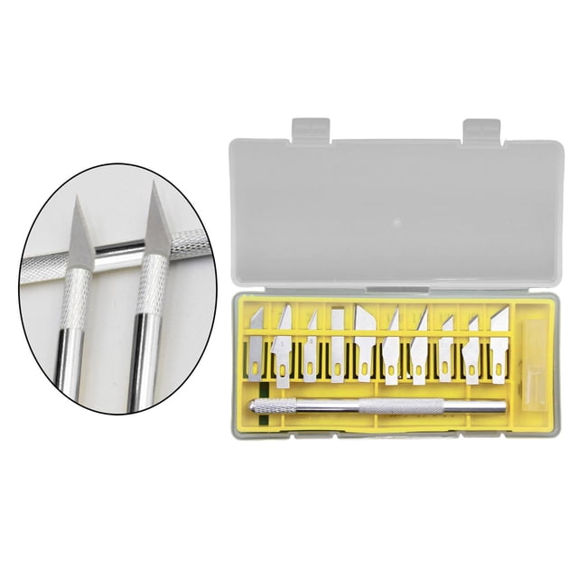 Juego de cuchillos para manualidades de precisión profesional de 10 piezas cuchillo de afeitar herramienta de bricoje para manualidades Soledad Cortador de talla de precisión Amarillo