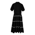 thumbnail image 4 of Summer Dresses for Women, Women's 2024 Boho Dress V Neck Short Sleeve Belted Ruffle Hem A-Line Flowy Maxi Dresses Stripe Beach Sundress, 4 of 5