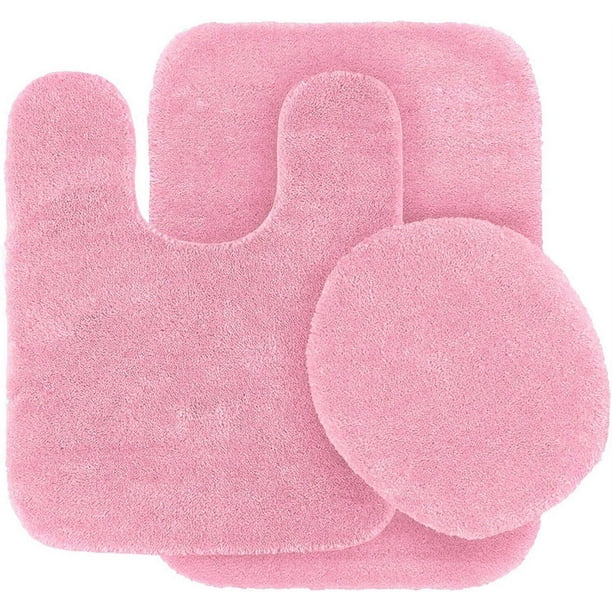 Juego de 3 alfombrillas de baño: franela de chenilla peluda de 48 x 76 cm, alfombrilla de contorno de 48 x 48 cm y tapa de inodoro de 48 x 48 cm con reverso de goma antideslizante, color rosa n.° 6