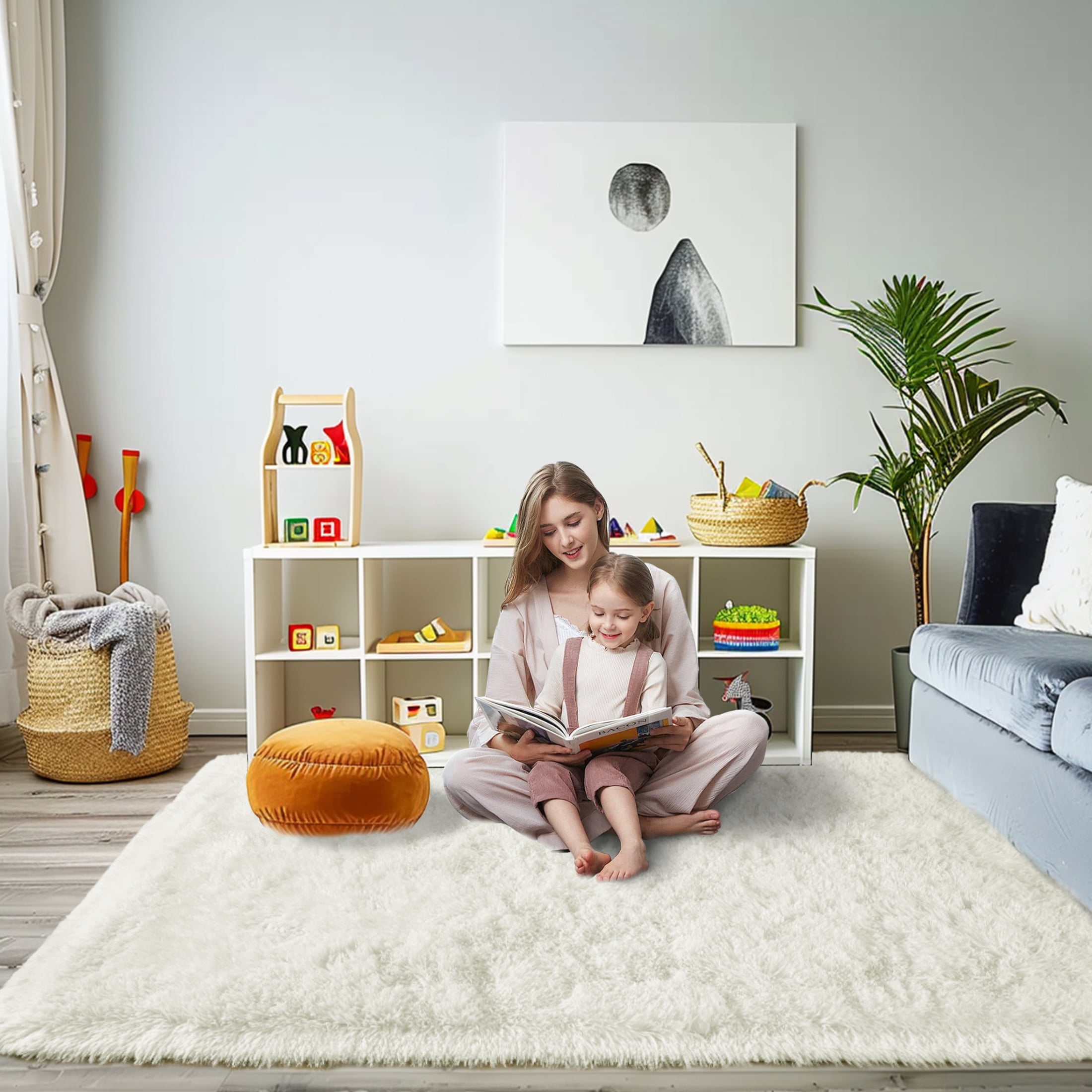 ZENELESS Solid Shag Collection Rug,3x5ft Cream Area Fluffy Rugs Perfect for Nursery, Playroom