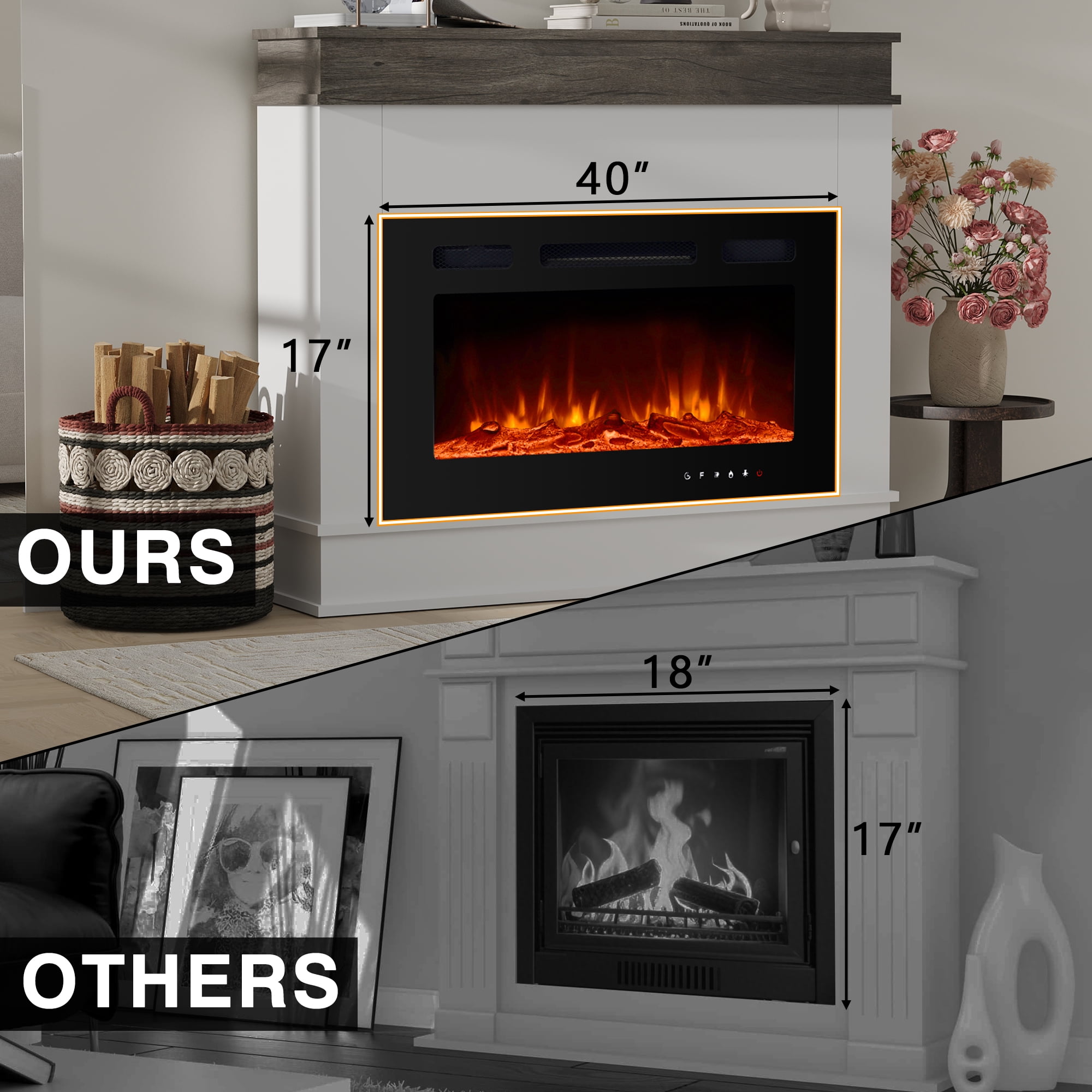 Maxhonor White Freestanding Electric Fireplace, 30” Insert, Overheating Protection & Minimalist Design