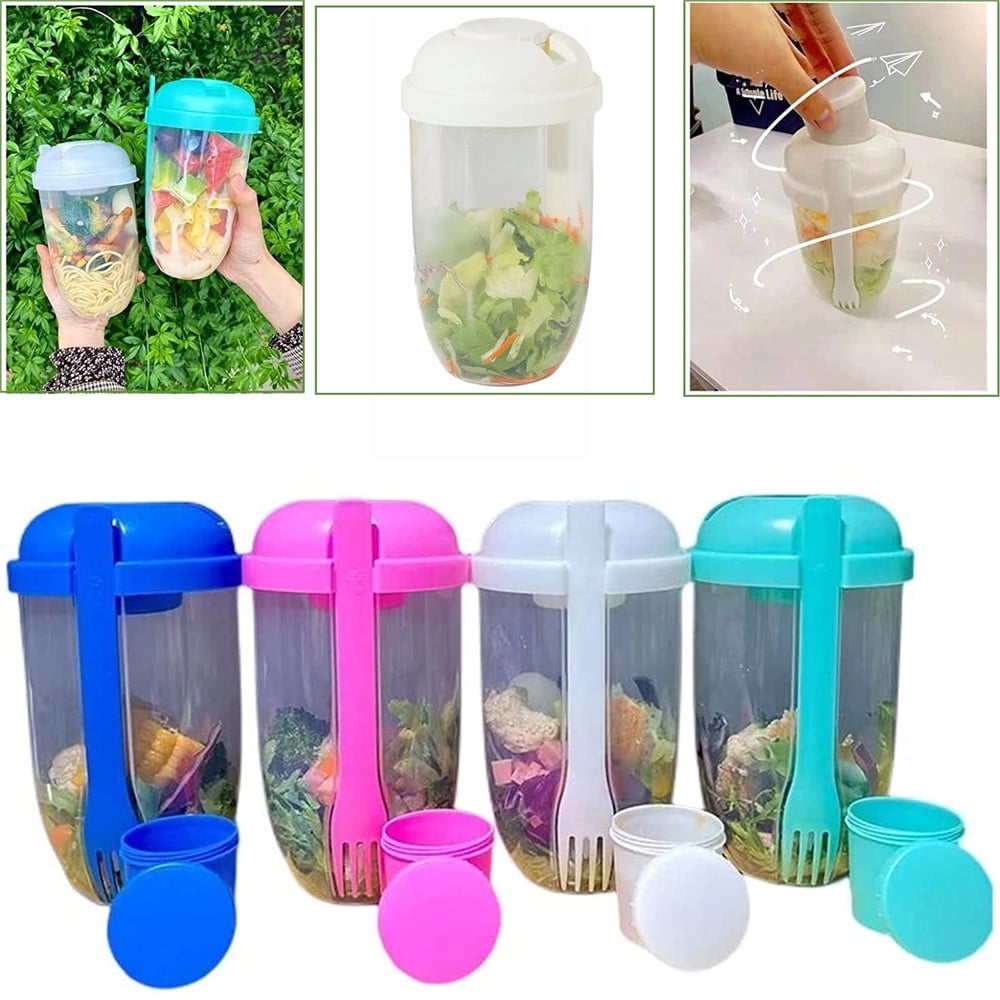 Deyuer 2Pcs 1000ml Salad Cup with Fork Large Capacity Portable Low