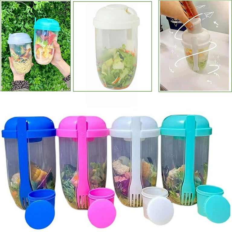 Fresh Salad Container Serving Cup Shaker with Dressing Container Fork Food Storage Bonus Recipes,Use This Bowl for Picnic,Lunch to Go,Eat Healthy