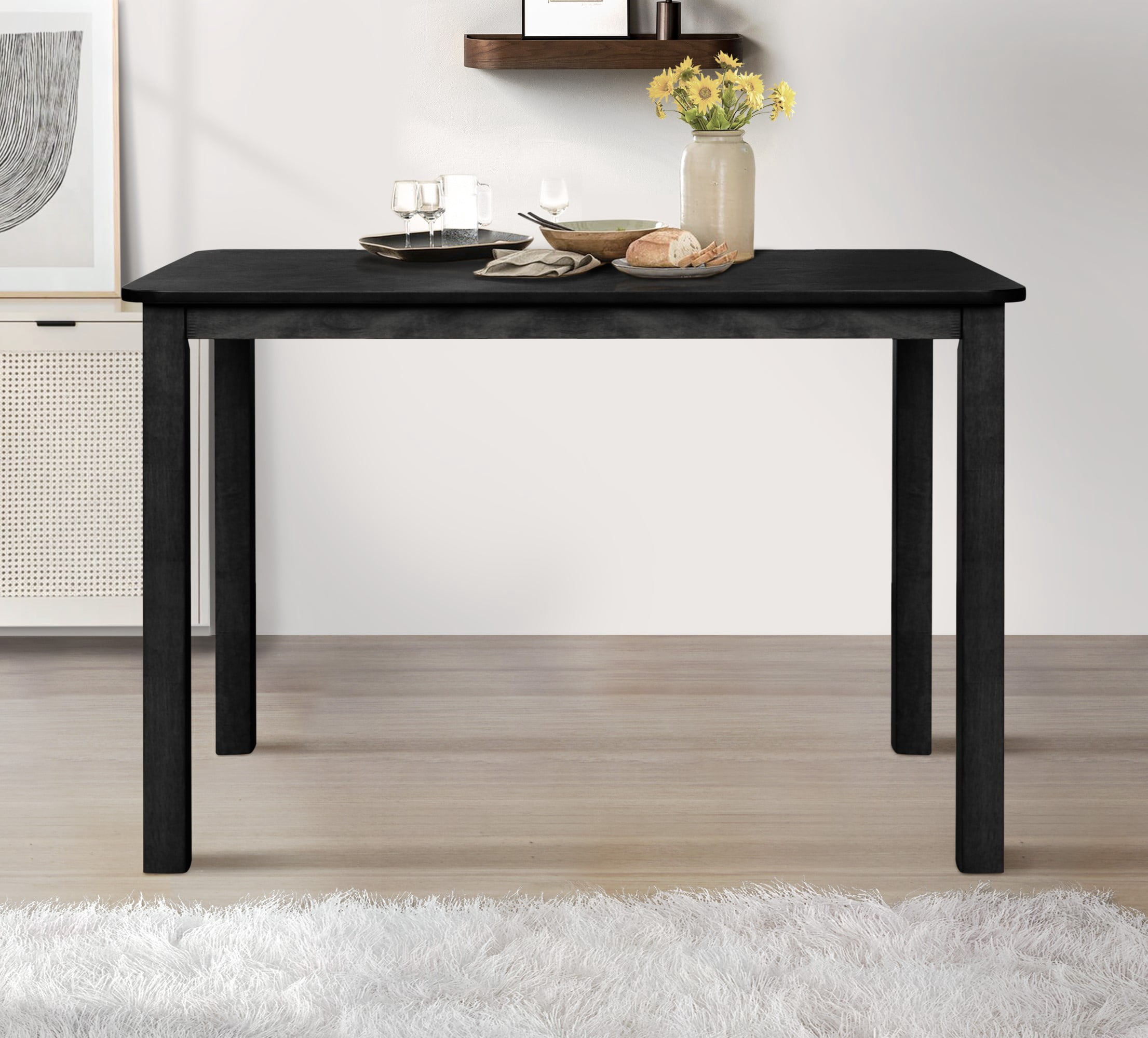 Home Design 5-Piece Sanford Dining Set, Black/Gray, Rectangular table, Middle-divided top, Slat-back cushioned chairs, Comfortable seating, Sturdy square legs, Modern style, Durable construction