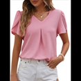 thumbnail image 3 of Blusas Elegantes de para Mujer, de Verano, con Pétalos Abullonados, Mangas , Cuello en V, Blusas Informales de Trabajo Rosa XL, 3 of 8