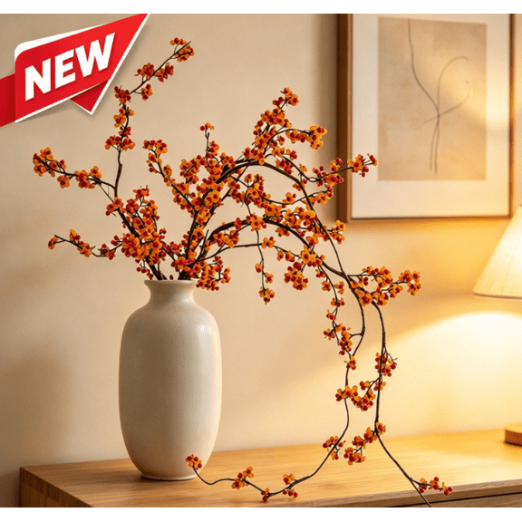 Clearance Artificial Bittersweet Berry Stems, 80cm Orange Fall Branches for Vase Autumn Home Decor