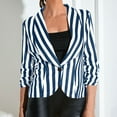 thumbnail image 2 of Fantaslook Reduced Women's Blazer Casual Work office Open Front Striped Blazer Striped 3/4 Sleeve Lightweight Fashion Jacket Blue 6(M), 2 of 5
