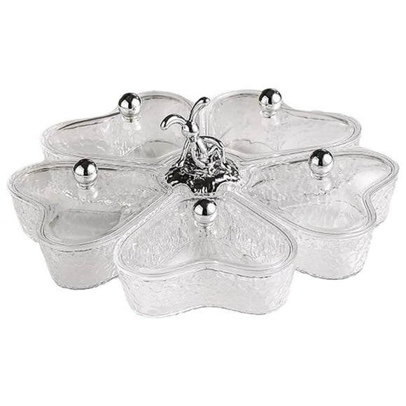 Tnarru Divided Serving Tray Candy and Nut Serving Platter Portable with Lids Divided Serving Dishes for Dessert Cookies Cakes Sweets clear grey