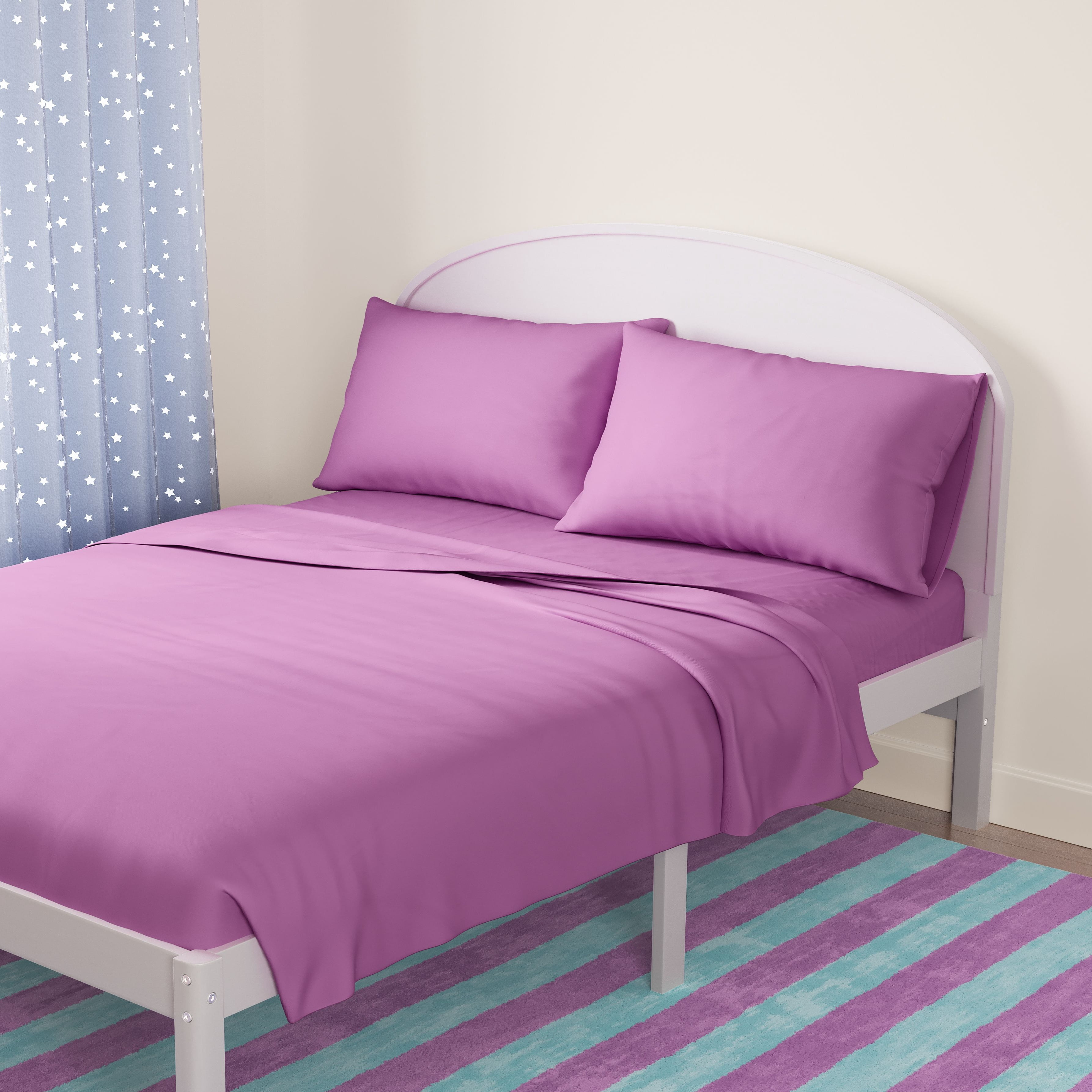 Mainstays Kids Microfiber Bed Sheet Set, Queen, Vibrant Orchid, 4 Pieces
