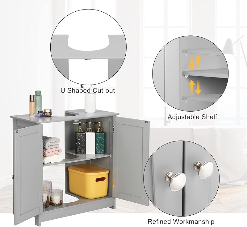 Pedestal Sink Storage Cabinet with 2 Doors Traditional Under Sink Cabinet Bathroom Space Saver Organizer with Adjustable Shelf 23 5/8" W x 11 7/16" D x 23 5/8" H