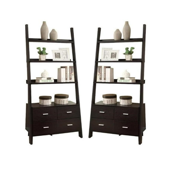 Home Square 4 Shelf Ladder Wood Bookcase Set in Cappuccino (Set of 2)