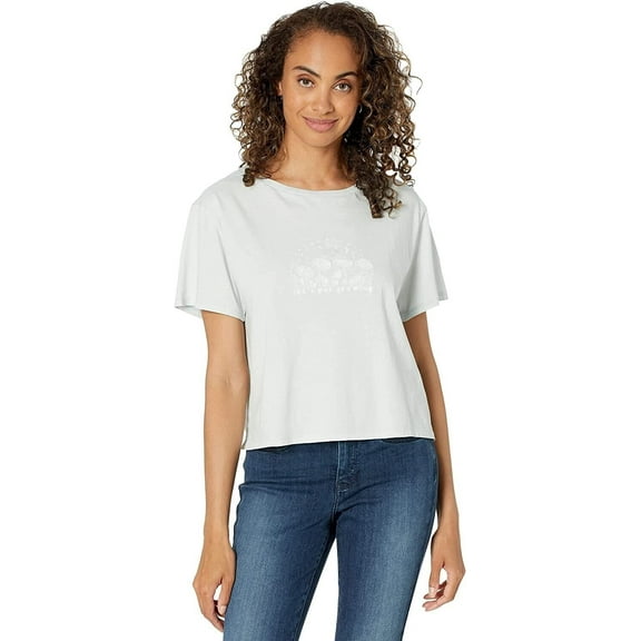 Lucky Brand Womens Short Sleeve Crew Neck Embroidered Flral blue Size L MSRP $40