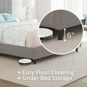Boyd Sleep Leah Gray Linen Full Size Fully Upholstered Platform Bed Frame with Adjustable Headboard