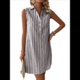 thumbnail image 3 of Vestidos de Verano para Mujer, Cuello en V, Sin Mangas, A Rayas, con Botones, Minivestido Informal Negro XL, 3 of 8