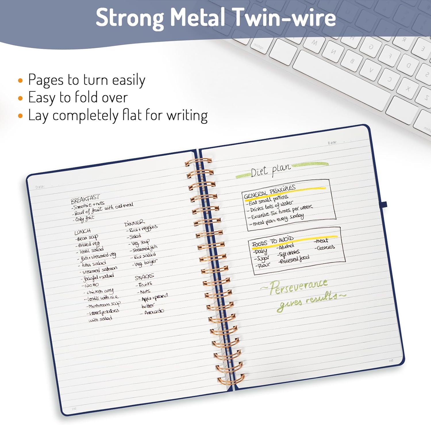 Lined Spiral Journal Notebook with 300 Numbered Pages, B5 College Ruled Thick Journals for Writing with 100GSM Paper, Hardcover Notebooks with Contents for Work, School, Women, Men, Navy