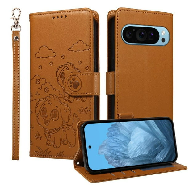 Funda Cartera GANGXUN con Diseño de Perrito en Relieve para Google Pixel 10 Pro XL , Protección 360° con Ranuras y Correa Desmontable